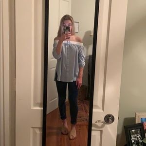 Off the shoulder oversized striped blouse